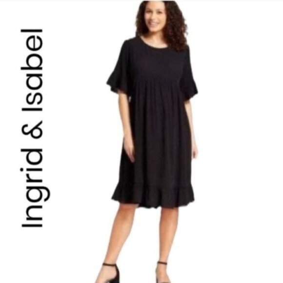 Ingrid & Isabel Maternity Black Ruffle Sleeve & Hem Knee Length Dress S - Picture 1 of 4